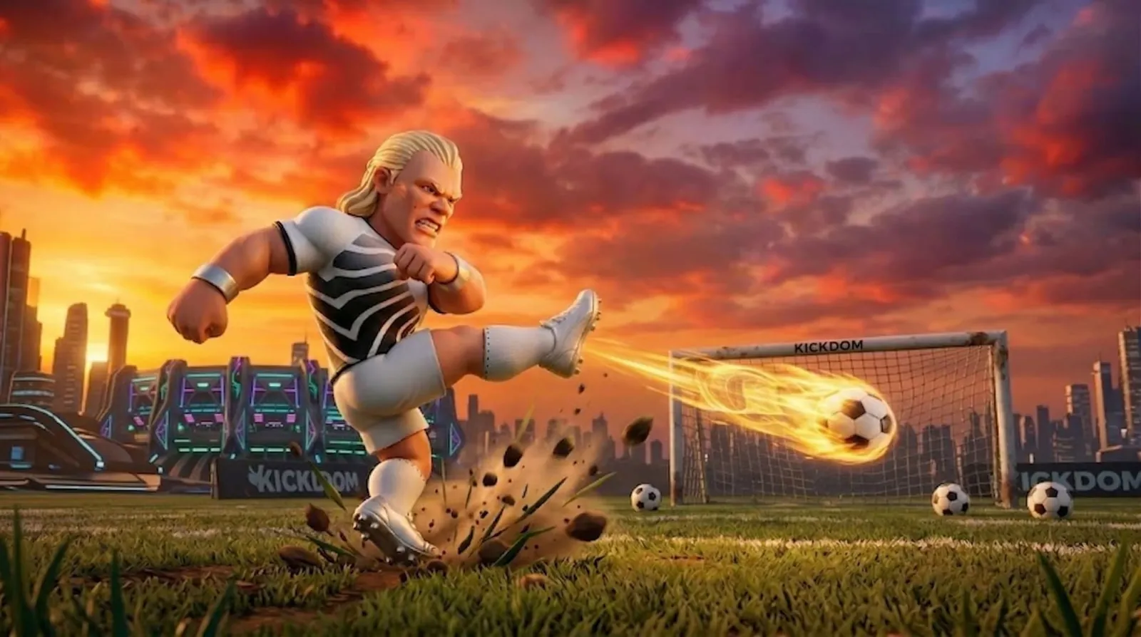 A Kickdom striker shooting a flaming ball