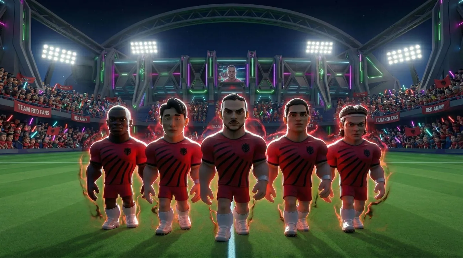 The red team entering the stadium
