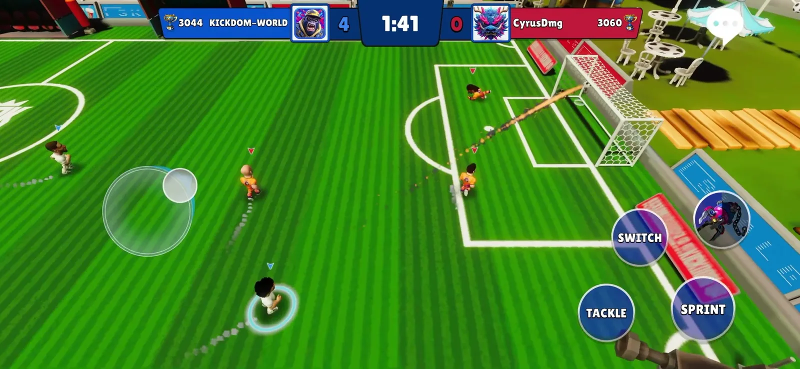 Kickdom in-game: a real-time match in progress